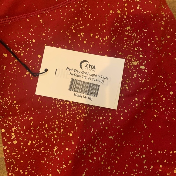 Zyia Red Stay Gold Light N Tight hi rise 7/8 size 14-16 NWT FREE SHIP - Picture 2 of 3